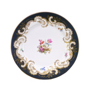 Royal Bayreuth | Tettau black and floral large dinner plate with gold scrolls made in Germany.