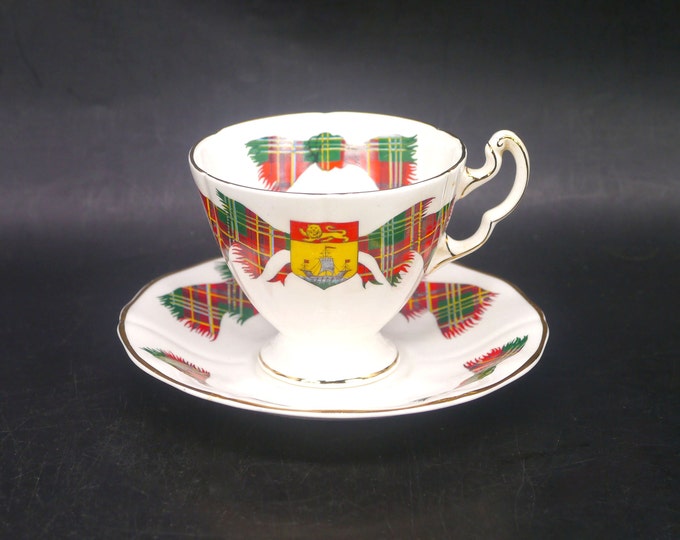 Adderley Bone China New Brunswick Tartan cup and saucer set made in England. Vintage Canadiana.