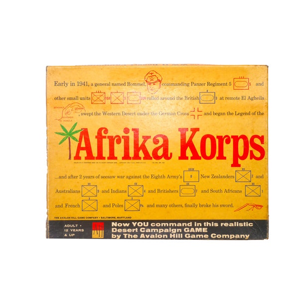 Afrika Korps WWII military war combat board game. Rommel in North Africa. Avalon Hill. Made in USA.