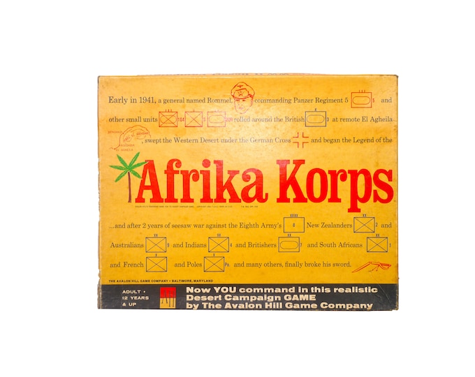 Afrika Korps WWII military war combat board game. Rommel in North Africa. Avalon Hill. Made in USA.