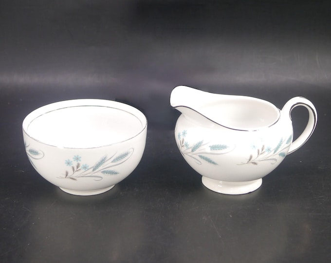 Johnson Brothers Autumn Song creamer and open sugar bowl set. Snowhite Regency Ironstone made in England. Minor flaw (see below).