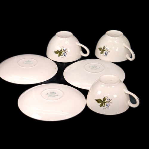 Three Johnson Brothers | Sovereign Potters d'Anjou cup and shops saucer sets. Flaws (see below).