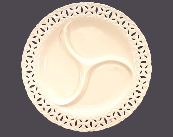 Godinger Cream Lace divided | sectioned round platter. Pierced border. Great for nachos, chip n dip, crudites.