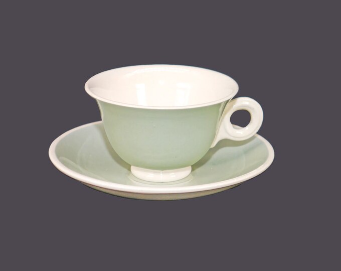 Digoin Sarreguemines cup and saucer set. Mint green, off-white cup bowl. Made in France.