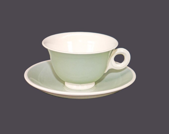 Digoin Sarreguemines cup and saucer set. Mint green, white cup bowl and accents. Made in France.