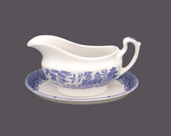Churchill China Blue Willow gravy boat and under-plate set made in England.