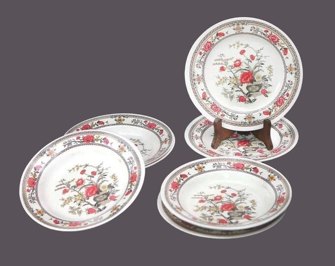 Peco Shin-San Melamine Ware 4010 rimmed soup bowls and salad plates. Nine pieces. Chinoiserie florals. Made in Taiwan.