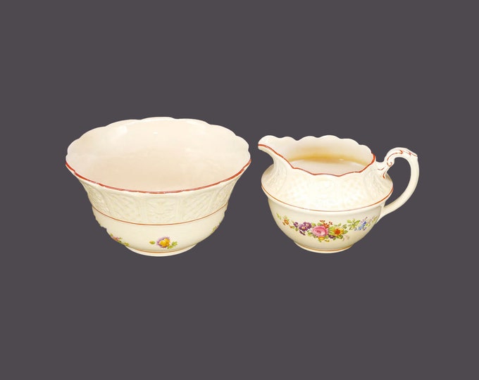 Antique Edwardian Age Coalport King's Ware E158 creamer and open sugar bowl set made in England.