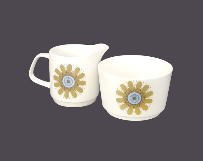 Retro J&G Meakin Galaxy creamer and open sugar bowl. Boho flower-power tableware made in England.