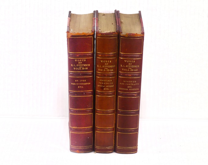 Three antiquarian books. Robert Louis Stevenson Memories & Portraits, Virginibus Puerisque, St. Ives Weir of Hermiston. Tusitalia editions.