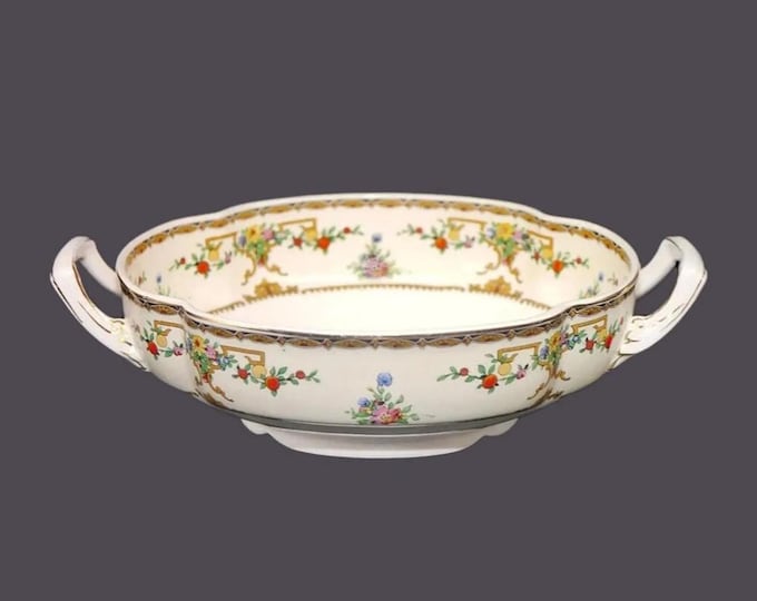 Antique art-nouveau era Johnson Brothers Riviera Multicolor round, handled serving bowl made in England.