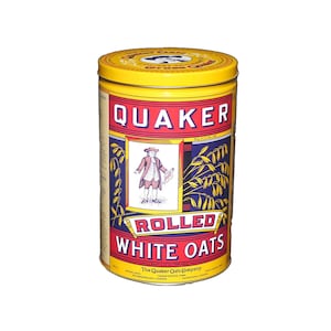 Vintage Quaker Oats Recipe Tin: Bilingual Kitchen Decor