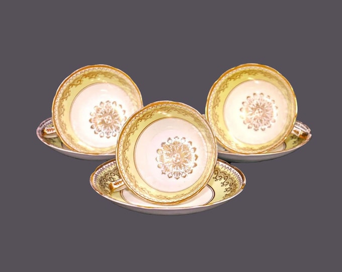 Three antique Gladstone China 3611V cup and saucer sets. Bone china made in England. Cosmetic issues (see below).
