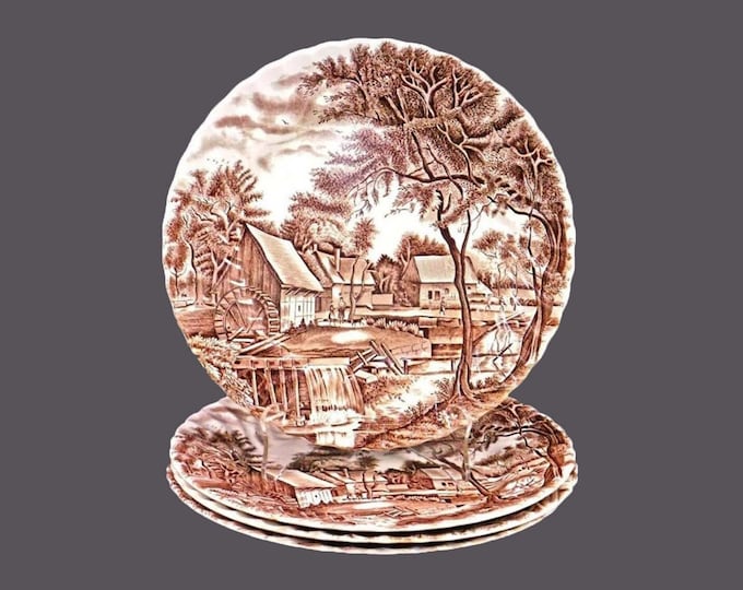 Johnson Brothers Watermill Brown transferware dinner plates made in England. Choose quantity below.