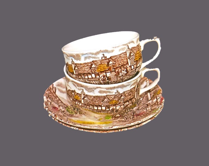 Pair of Johnson Brothers Olde English Countryside Multicolor cup and saucer sets made in England.