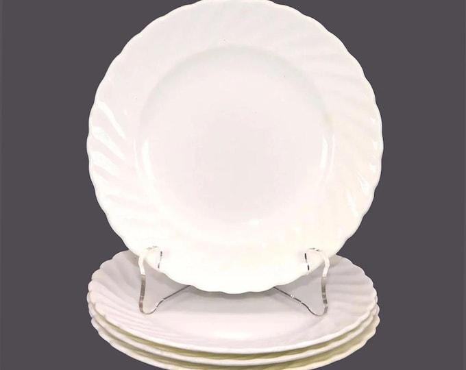 Four Aynsley Whisper White (older) all-white bread plates. Bone china made in England.