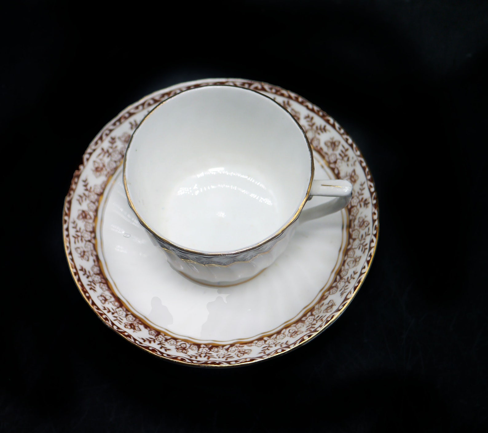 Antique Cup and Saucer Set. Brown Florals Gold Edge. Etsy Canada