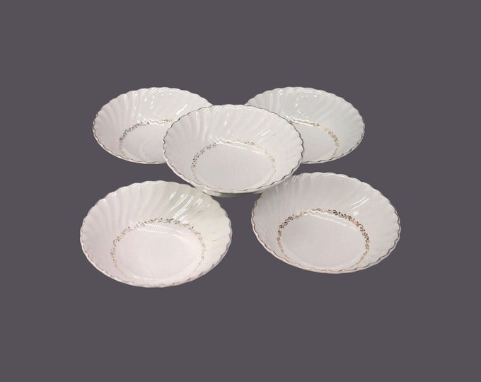 Five Johnson Brothers JB671 coupe cereal bowls. Snowhite Regency Ironstone made in England.