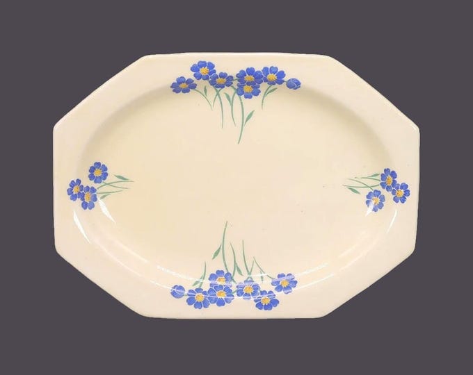 Art-deco era Royal Staffordshire 4292 snack plate made in England. Blue florals, yellow centers. Flaws (see below).