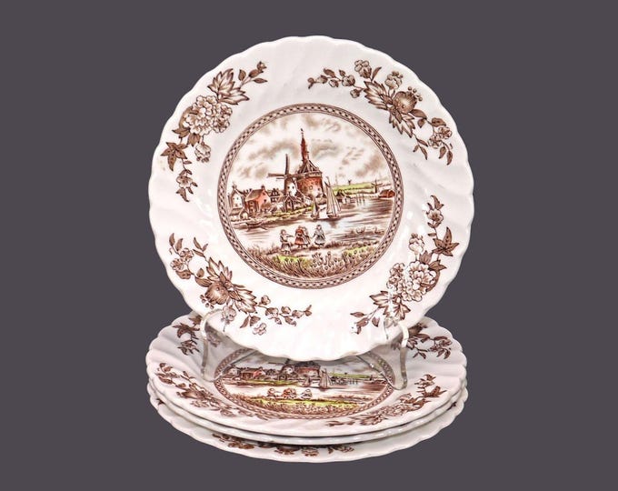 Four Johnson Brothers Tulip Time Brown Multicolor bread plates made in England.