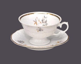 Vintage Walbrzych WLB59 cup and saucer set made in Poland. Gray rose.