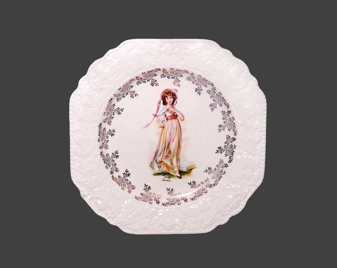Nelson Ware Pinky Lawrence square plate with creamware rim, central portrait of Pinky Lawrence. Made in England.