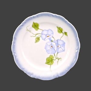 Hand-painted Mitterteich luncheon plate. Central blue florals, greenery, embossed blue rim. Signed dated to reverse Monsus 1994.
