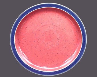 Vintage Denby Harlequin Salad Plate: Red Center, Blue Rim