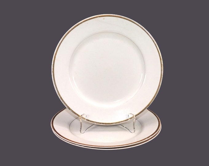 Three antique Johnson Brothers Goldein salad plates made in England. Flaws (see below).