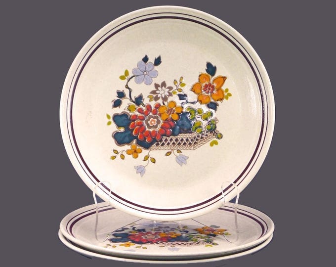 Vintage Royal Doulton Paradise Garden stoneware dinner plates. Lambethware England. 3 plates.