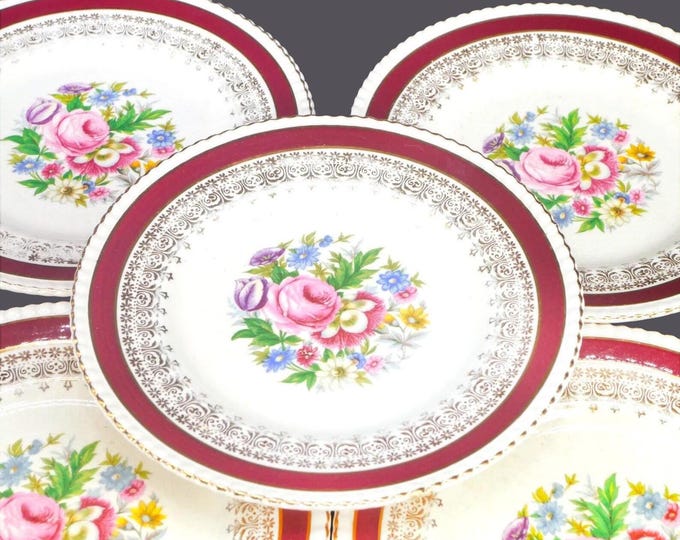 Five Royal Ascot Simpsons Potters Cardinal | Cardinale bread or dessert plates made in England. Flaws (see below).