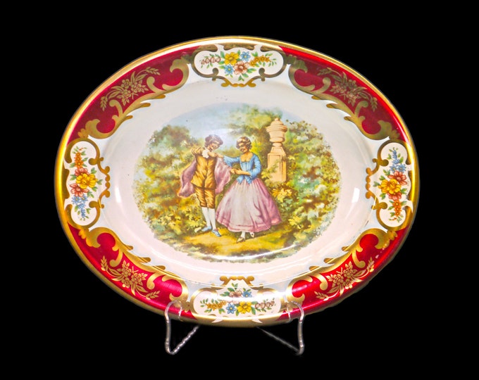 Daher Fragonard | Romance Scene | Courting Couples oval metal serving tray. Made in England.