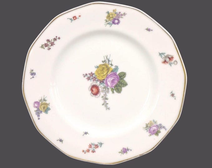 Antique art-nouveau period Theodore Haviland Limoges luncheon plate made in France. Central floral bouquet, floral sprays, gold edge.