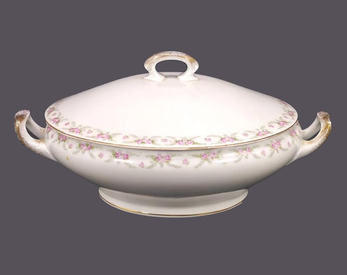 Antique art-nouveau era Hermann Ohme RPS Prussia Silesia OHM39 Bridal Rose covered serving bowl.