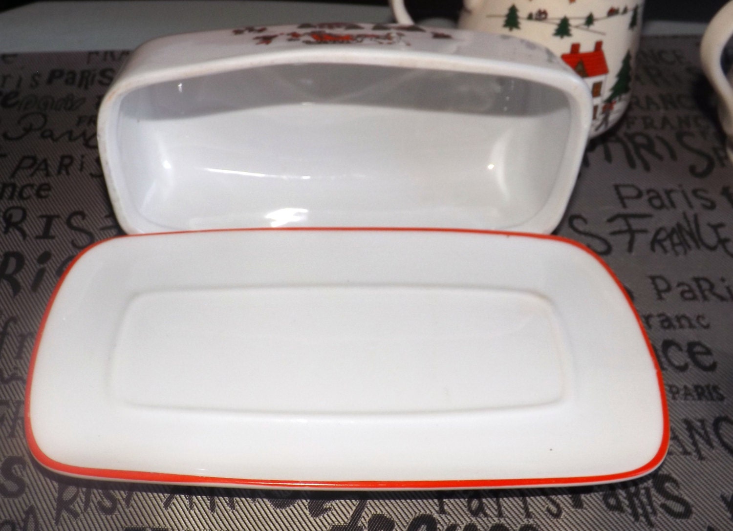 RESERVED. Vintage (c.1980s) covered butter dish in the Christmas