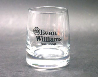 Vintage Evan Williams Bourbon Glass. Etched-glass branding.