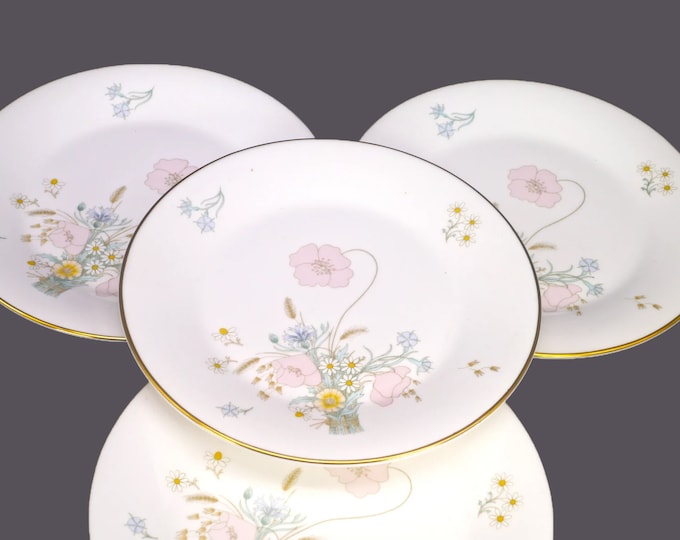 Four Royal Doulton Flirtation H5043 salad plates. Bone china made in England.
