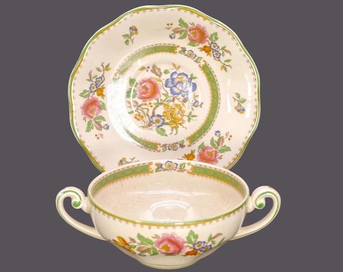 Antique Wedgwood Rodney hand-painted cream soup | bouillon set made in England.