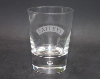 Vintage Baileys Irish Cream tulip-shape glass with etched-glass branding.