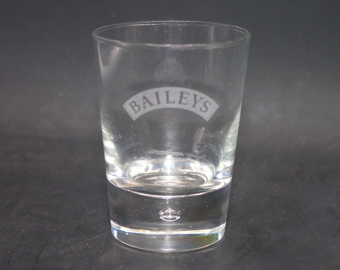 Baileys Irish Cream tulip-shape glass with etched-glass branding.