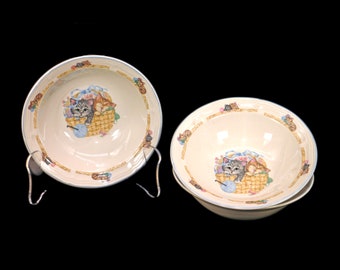 Three Tienshan Purrfect Friends stoneware cereal bowls.