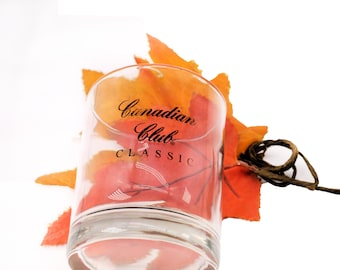 Canadian Club Classic lo-ball, whisky, on-the-rocks glass. Etched-glass branding.