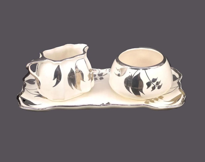 Lancaster Sandland | Sandland Ware 696 silver luster creamer, sugar bowl, under-tray set made in England.