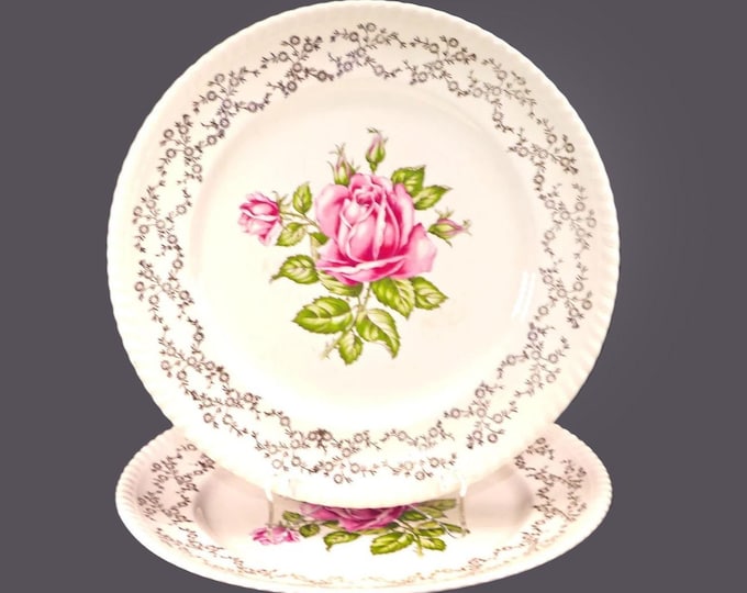 Pair of British Empire Ware | Sovereign Potters Rosebud 1230-54 dinner plates.