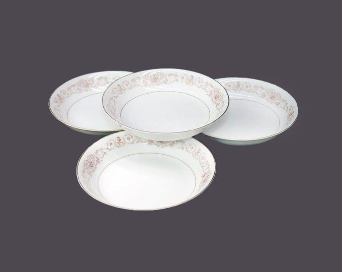 Four Royal Cameo Winona 4703 coupe soup bowls made in Japan. Flaw (see below).