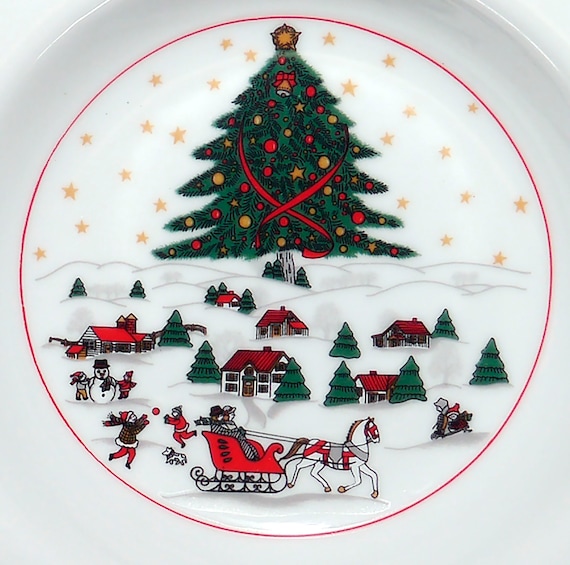 Vintage Kopin Christmas Pleasure Rimmed Soup Bowl. Red Trim
