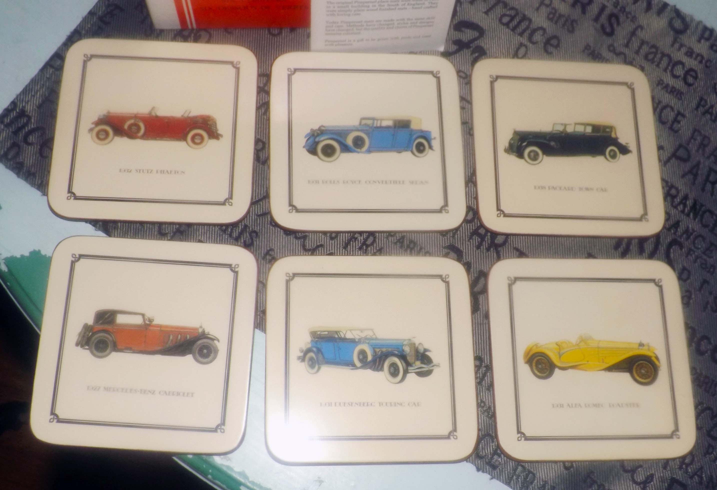 Set of six vintage (1960s) Pimpernel corkbacked coasters. Original box