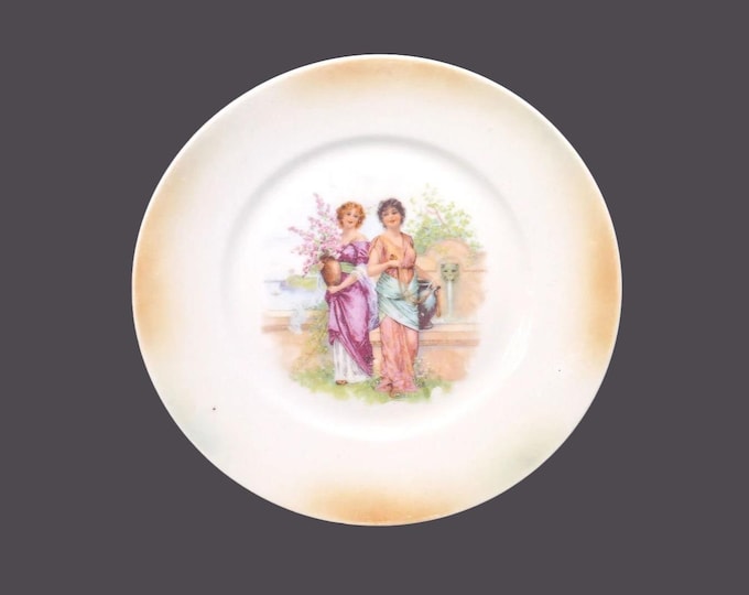 Victoria China Czechoslovakia VIT273 dessert or tea plate. Grecian-style women with urns, graduated yellow ground.