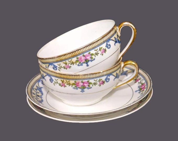 Pair of Morimura | Noritake | hand-painted Nippon Chanlake cup and saucer sets made in Japan. Flaws (see below).