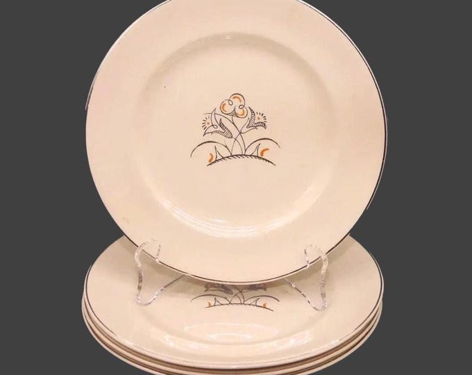 Four antique Edwardian Age Johnson Brothers JB204 bread plates. Victorian ironstone made in England. Minor flaws.